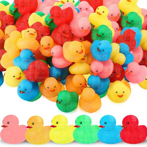 Syhood 60 Pcs Glitter Rubber Ducks 2 Colorful Rubber Duckies Fidget Toy Small Assorted Ducky for Bath Birthday Gifts Stress Relief Summer Beach and Pool Activity Cruise Decorations - Image 1