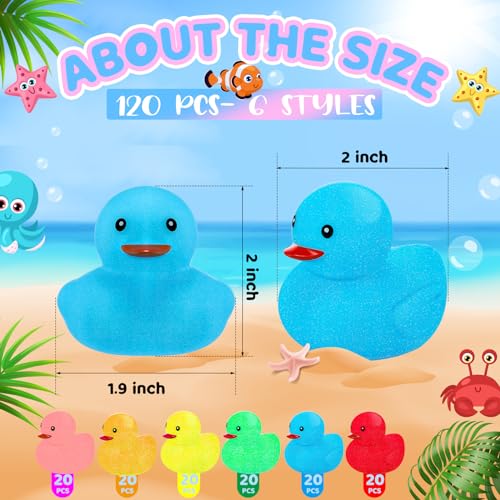 Syhood 60 Pcs Glitter Rubber Ducks 2 Colorful Rubber Duckies Fidget Toy Small Assorted Ducky for Bath Birthday Gifts Stress Relief Summer Beach and Pool Activity Cruise Decorations - Image 5