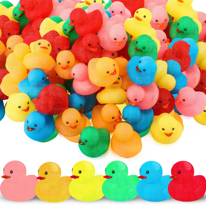 Syhood 60 Pcs Glitter Rubber Ducks 2 Colorful Rubber Duckies Fidget Toy Small Assorted Ducky for Bath Birthday Gifts Stress Relief Summer Beach and Pool Activity Cruise Decorations - Image 3