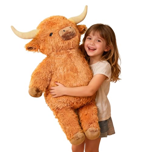 Wepop Giant Highland Cow Stuffed Animal 36in Adorable and Cuddly Big Highland Cow Plush Cattle Plushies Gifts Decoration for Christmas Birthday Valentines Baby Shower Party - Image 1
