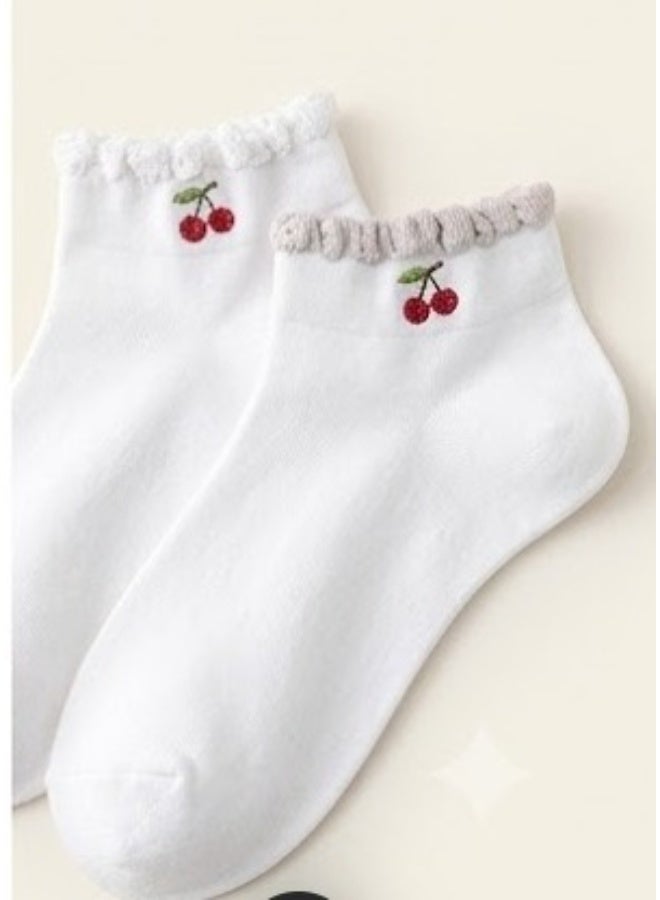 Unisex Cute Fruit Embroidered Ankle Socks with Ruffled Cuffs - Image 1