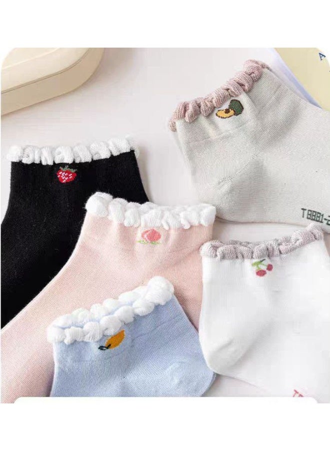 Unisex Cute Fruit Embroidered Ankle Socks with Ruffled Cuffs - Image 3