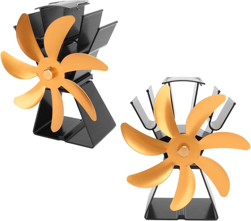 7 Blades Heat Powered Stove Fan Efficient Fireplace Fan for Saving Fuel Indoor Heating Aluminium Alloy (Gold) - Image 3