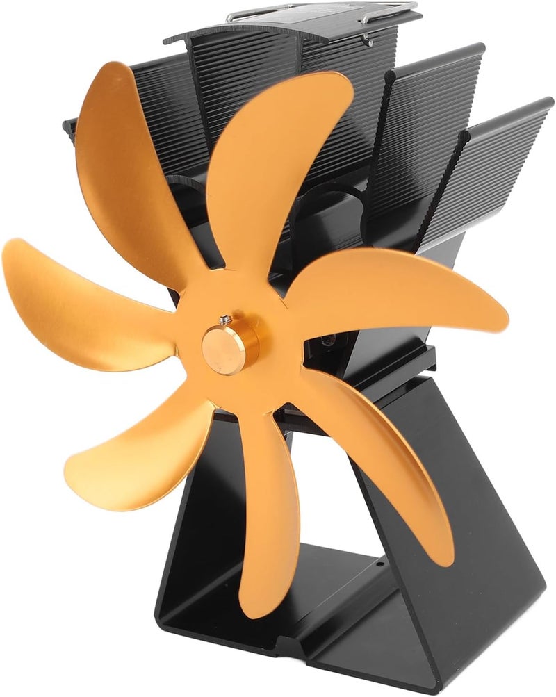 7 Blades Heat Powered Stove Fan Efficient Fireplace Fan for Saving Fuel Indoor Heating Aluminium Alloy (Gold) - Image 1
