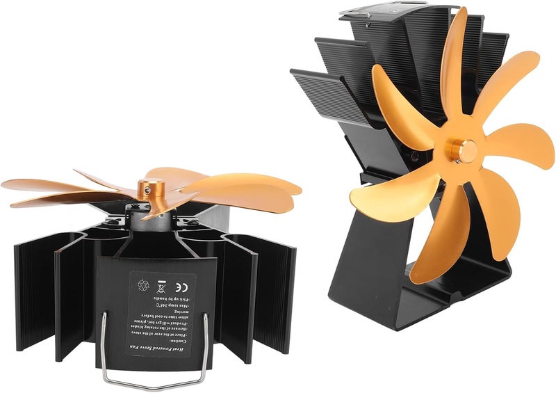 7 Blades Heat Powered Stove Fan Efficient Fireplace Fan for Saving Fuel Indoor Heating Aluminium Alloy (Gold) - Image 2