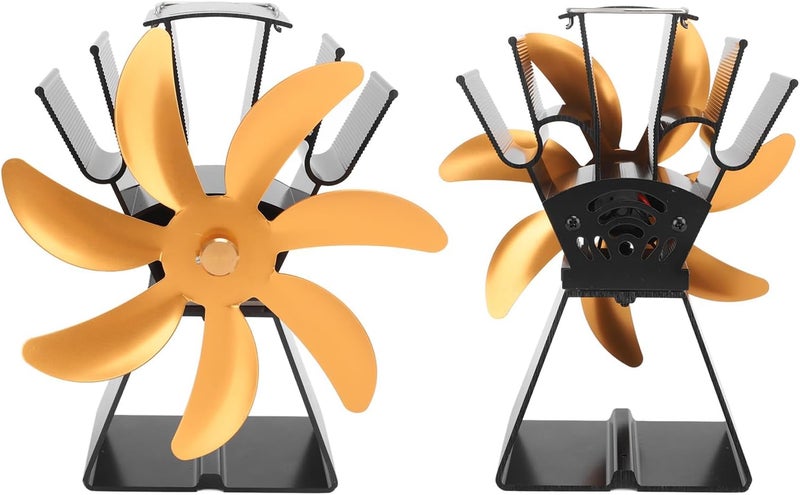 7 Blades Heat Powered Stove Fan Efficient Fireplace Fan for Saving Fuel Indoor Heating Aluminium Alloy (Gold) - Image 5