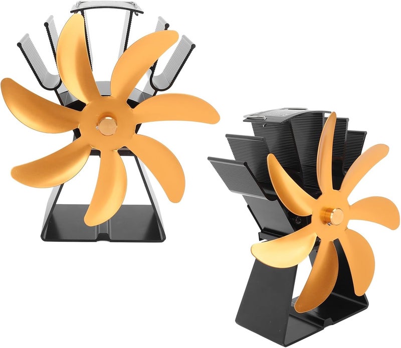 7 Blades Heat Powered Stove Fan Efficient Fireplace Fan for Saving Fuel Indoor Heating Aluminium Alloy (Gold) - Image 4