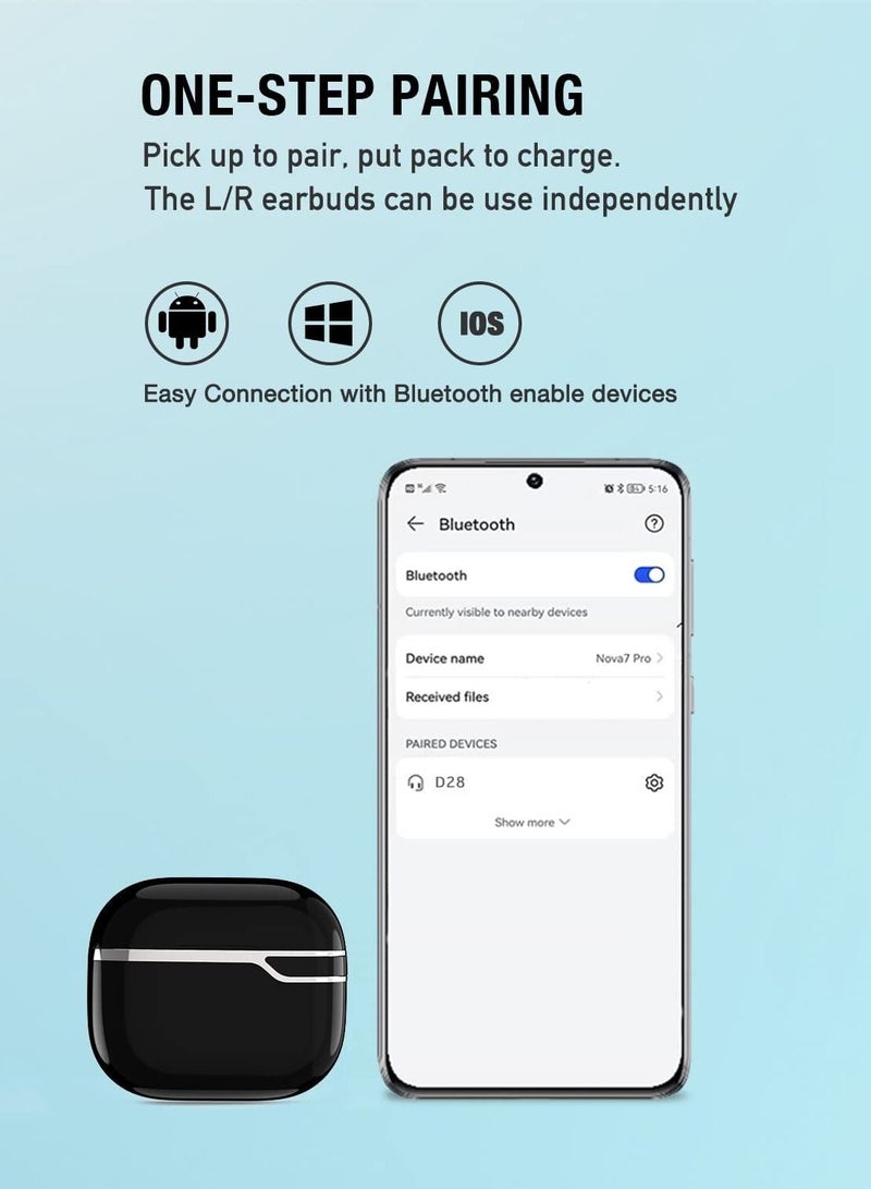 True Wireless Earbuds, Bluetooth 5.2 in-Ear Mini Earphones with Mic, Waterproof Headphones for Sport, Touch Control Headset with USB-C for Smart Phone Computer Laptop, Black - Image 3