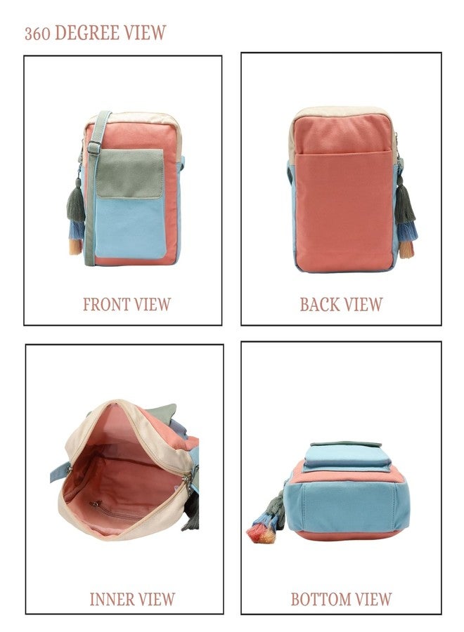 Anekaant Hue Blue & Pastel Multi Cotton Canvas Colourblocked Sling Bag for Women | Perfect for College, Work & Travel - Image 5