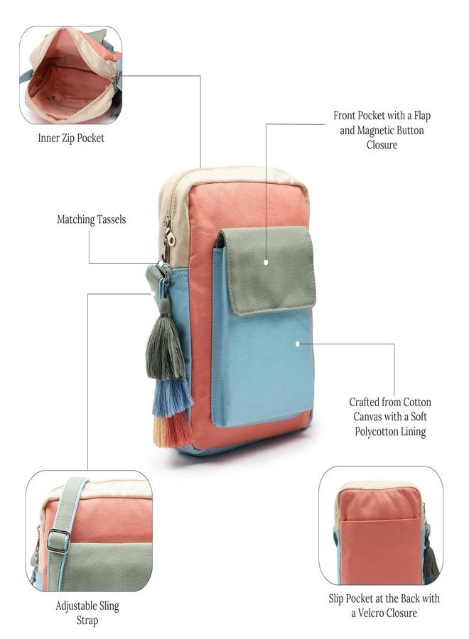 Anekaant Hue Blue & Pastel Multi Cotton Canvas Colourblocked Sling Bag for Women | Perfect for College, Work & Travel - Image 4