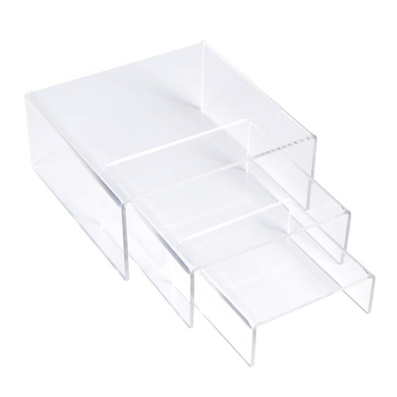 SimbaLux SimbaLux Acrylic Display Risers Clear Stand Set of 3 Medium Low Profile Tiered for Showcasing Food Cupcake Dessert Candy Jewelry Figurines Photos Retail  Home Decoration Durable  Steady 