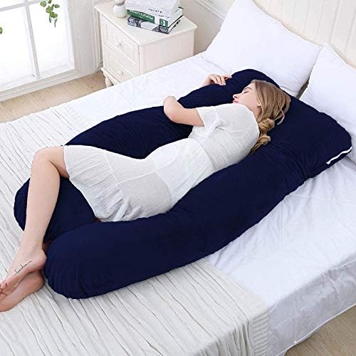 Daddy Cool U Shaped Full Body Support PillowMaternityFeedingNursing Pillow Pain Relief BackLegsNeckHip for Pregnant Women with Removable Washable Velvet Cover 55 in Dark Blue - Image 5