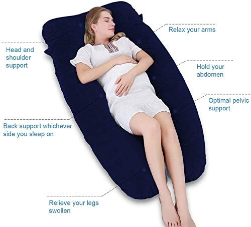 Daddy Cool U Shaped Full Body Support PillowMaternityFeedingNursing Pillow Pain Relief BackLegsNeckHip for Pregnant Women with Removable Washable Velvet Cover 55 in Dark Blue - Image 4