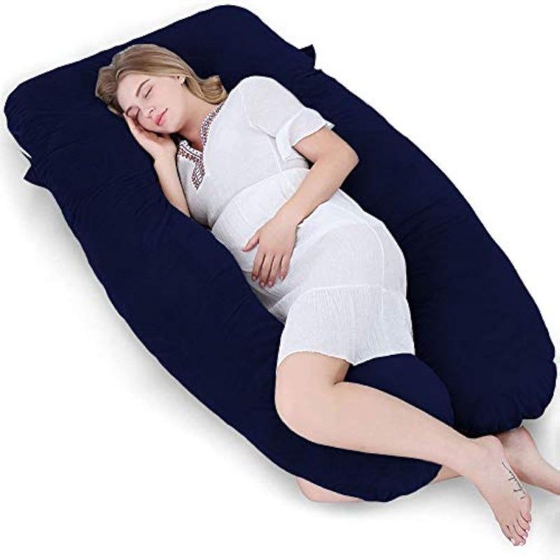 Daddy Cool U Shaped Full Body Support PillowMaternityFeedingNursing Pillow Pain Relief BackLegsNeckHip for Pregnant Women with Removable Washable Velvet Cover 55 in Dark Blue - Image 1