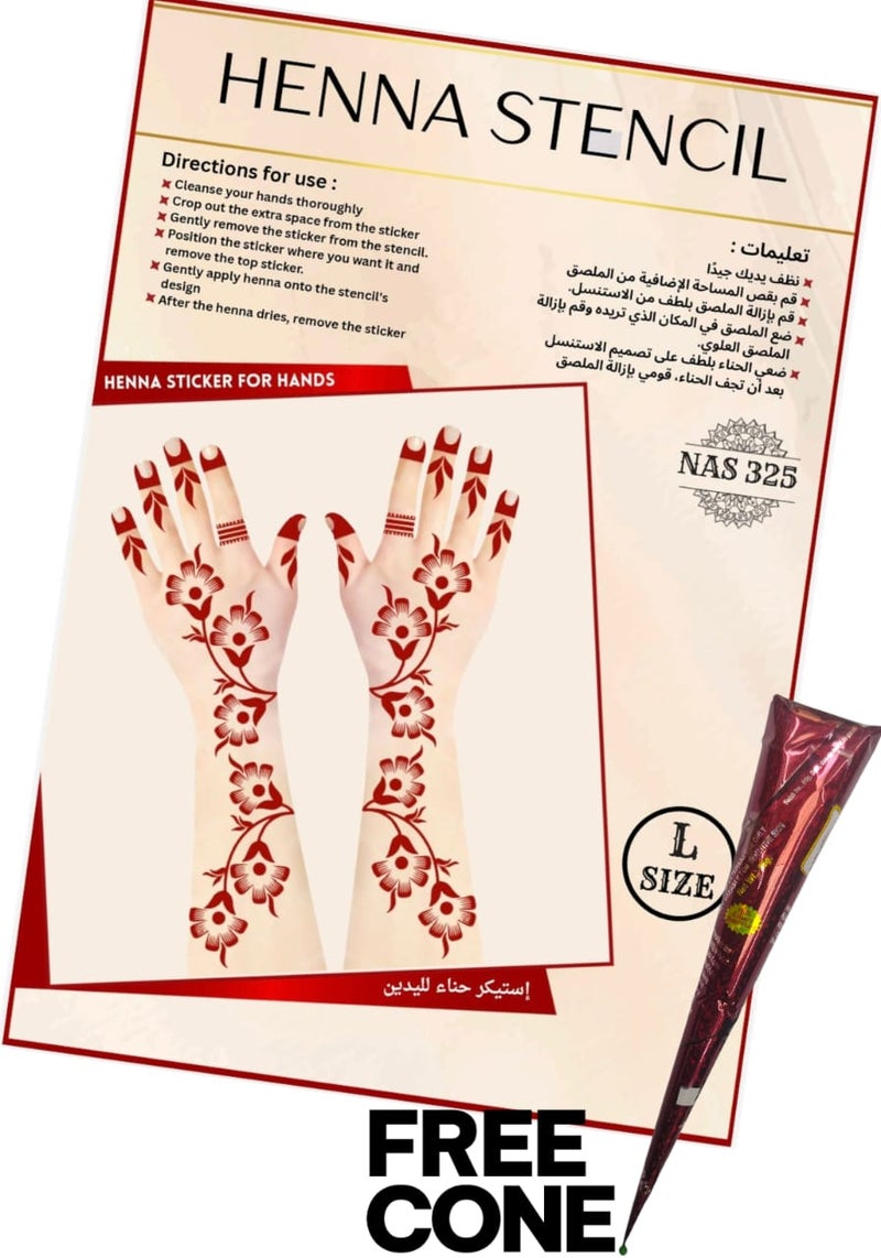 Reusable Henna Stencil Set 3PCS COMBO with Free Cone – Easy Mehndi Design Templates for Hands NAS325 - Image 1