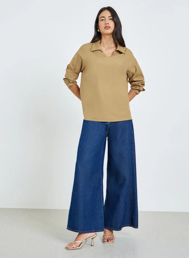 Styli Solid Color V-Neck Oversize Blouse