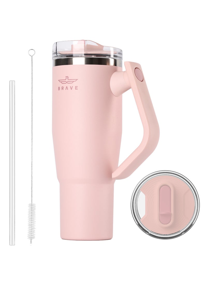 بريف تمب جارد تمبلر ١٢٠٠ml - ١٨/٨ ستانلس ستيل ترافل ماج، ثيرمال كوفي كوب، ٢-إن-١ ليكبروف ليد وذ سترو & روتيتينج هاندل، إنسوليتد هوت & كولد بيفيريج ماج، كار كب هولدر كومباتيبل، ديورابل & ريوسابل كوفي ترافل ماج (لايت بينك) - Image 1