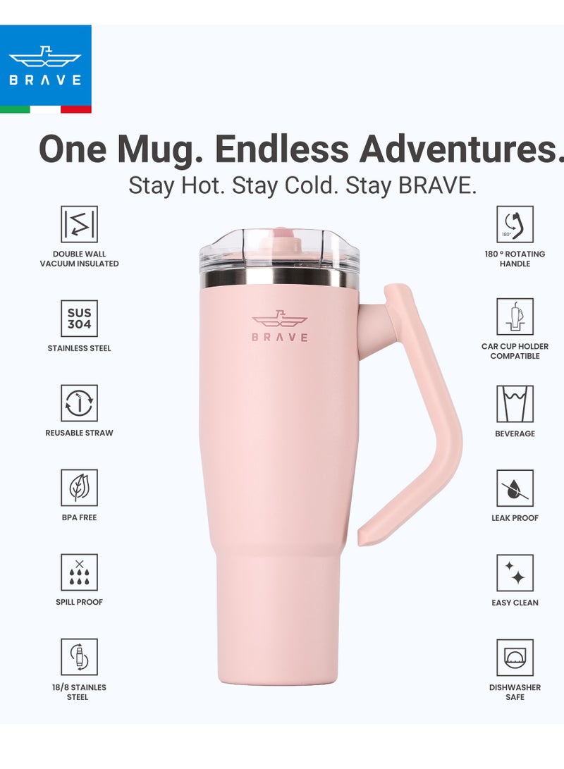 بريف تمب جارد تمبلر ١٢٠٠ml - ١٨/٨ ستانلس ستيل ترافل ماج، ثيرمال كوفي كوب، ٢-إن-١ ليكبروف ليد وذ سترو & روتيتينج هاندل، إنسوليتد هوت & كولد بيفيريج ماج، كار كب هولدر كومباتيبل، ديورابل & ريوسابل كوفي ترافل ماج (لايت بينك) - Image 3