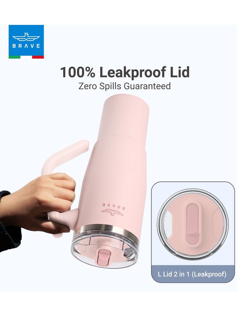 بريف تمب جارد تمبلر ١٢٠٠ml - ١٨/٨ ستانلس ستيل ترافل ماج، ثيرمال كوفي كوب، ٢-إن-١ ليكبروف ليد وذ سترو & روتيتينج هاندل، إنسوليتد هوت & كولد بيفيريج ماج، كار كب هولدر كومباتيبل، ديورابل & ريوسابل كوفي ترافل ماج (لايت بينك) - Image 4