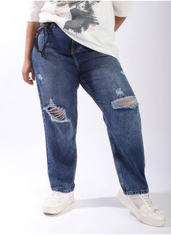 HIGH STAR Women Relaxed Mom Fit Distressed High-Rise Light Fade Jeans  - Image 2