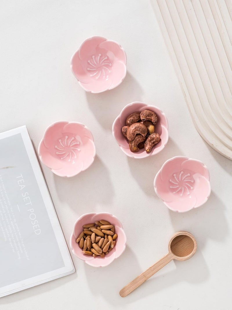 Jusalpha 5 PC Pink Cherry Blossom Ceramic Sauce Dish Seasoning Dish Sushi Soy Dipping Bow Dessert Bowl Appetizer Plates Serving Dish for Kitchen Home Pink Set of 5 - Image 5
