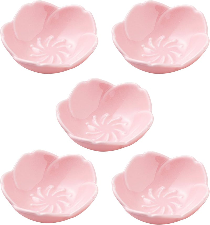 Jusalpha 5 PC Pink Cherry Blossom Ceramic Sauce Dish Seasoning Dish Sushi Soy Dipping Bow Dessert Bowl Appetizer Plates Serving Dish for Kitchen Home Pink Set of 5 - Image 1