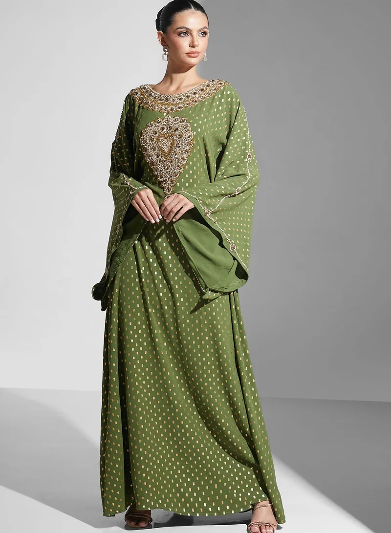 ARABIAN CLOSET Embellished Flared Sleeve Jalabiya