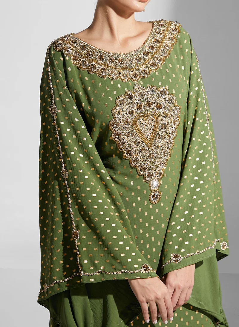 ARABIAN CLOSET Embellished Flared Sleeve Jalabiya