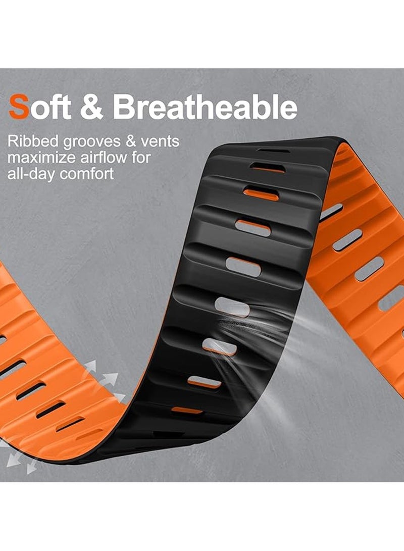 O Ozone Magnetic Sport Band For Apple Watch Series 10 | Ultra 2 | 8 Ultra | 9 | 8 | 7 | 6, 49/46/45/44/42mm, Soft Silicone Wristband Strap - Black/Orange - Image 4