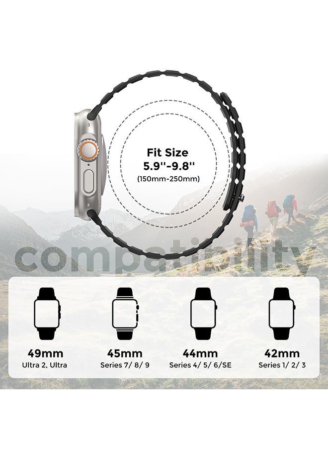 O Ozone - Magnetic Sport Band For Apple Watch Series 10 | Ultra 2 | 8 Ultra | 9 | 8 | 7 | 6, 49/46/45/44/42mm, Soft Silicone Wristband Strap - Black/Orange - Image 1