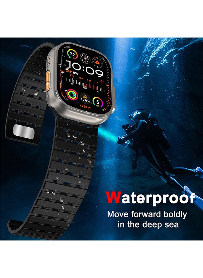 O Ozone - Magnetic Sport Band For Apple Watch Series 10 | Ultra 2 | 8 Ultra | 9 | 8 | 7 | 6, 49/46/45/44/42mm, Soft Silicone Wristband Strap - Black/Orange - Image 1