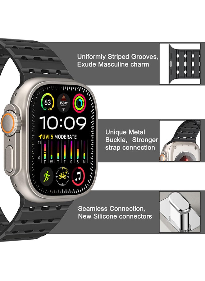 O Ozone - Magnetic Sport Band For Apple Watch Series 10 | Ultra 2 | 8 Ultra | 9 | 8 | 7 | 6, 49/46/45/44/42mm, Soft Silicone Wristband Strap - Black/Orange - Image 1