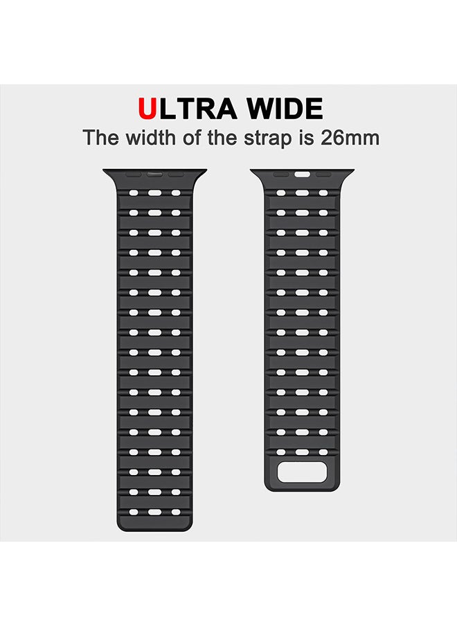 O Ozone - Magnetic Sport Band For Apple Watch Series 10 | Ultra 2 | 8 Ultra | 9 | 8 | 7 | 6, 49/46/45/44/42mm, Soft Silicone Wristband Strap - Black/Orange - Image 1