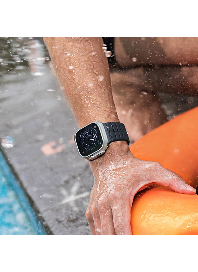 O Ozone - Magnetic Sport Band For Apple Watch Series 10 | Ultra 2 | 8 Ultra | 9 | 8 | 7 | 6, 49/46/45/44/42mm, Soft Silicone Wristband Strap - Black/Orange - Image 1