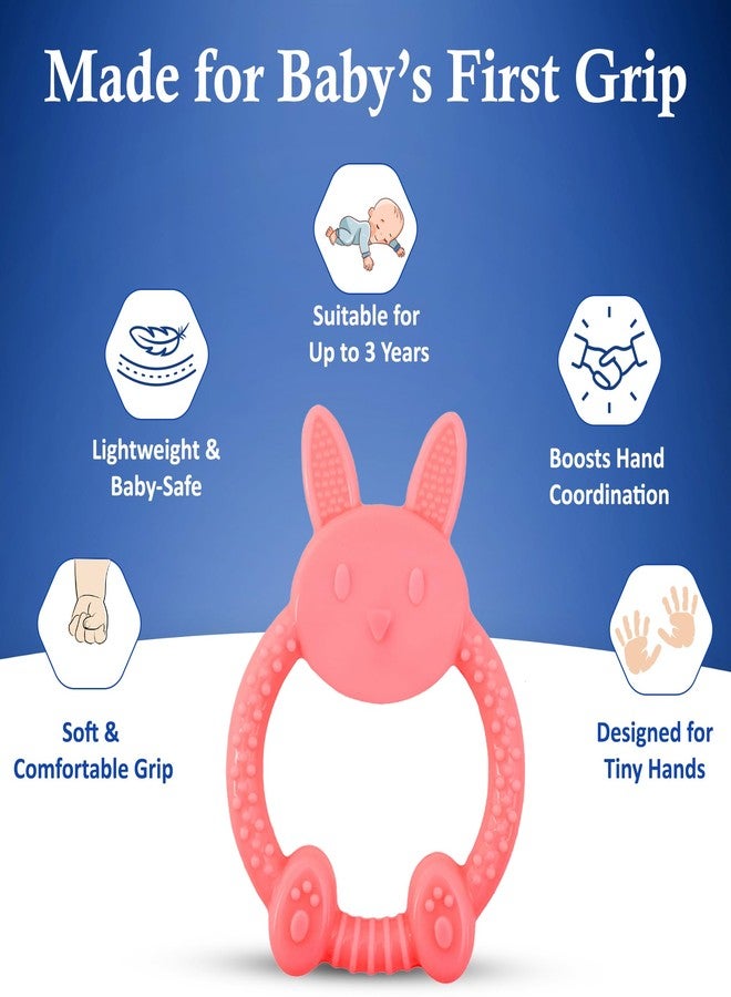 MamaLaps Soft Silicone Baby Teether, Silicone BPA Free Teethers for Newborn Infant, Teething Toy for Babies with Textured Surface for Soothing Gums (Pack of 1, Rabbit-Pink) - Image 4