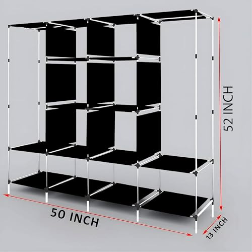 GTC 12 Shelves Fancy Layer Collapsible Maroon Wardrobe Portable Almirah Foldable Racks for Clothes Cupboard Cloth Plastic Frame Organizer (88370) - Image 4
