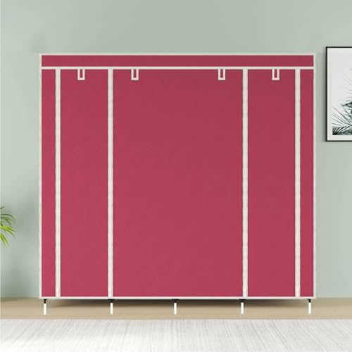 GTC 12 Shelves Fancy Layer Collapsible Maroon Wardrobe Portable Almirah Foldable Racks for Clothes Cupboard Cloth Plastic Frame Organizer (88370) - Image 3