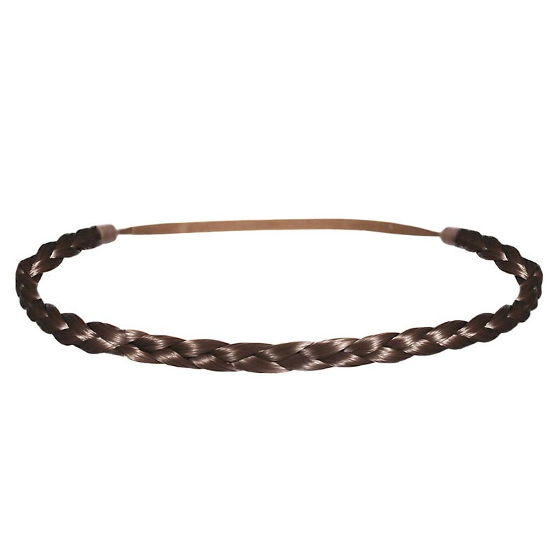 Mia Thin Braidie Headband Braided Synthetic Hair on Elastic Rubberband Classic Pretty Hair Accessory for Women Teens Girls Light Brown