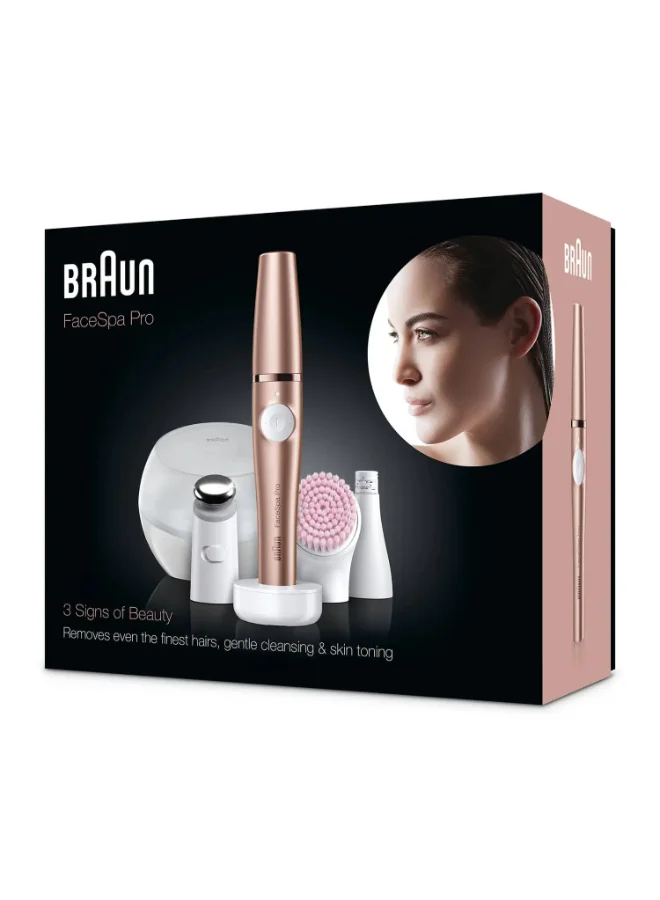 BRAUN Face SpaPro 921 3-In-1 Facial Epilating Cleansing And Skin Toning System With 5 Extras Gold