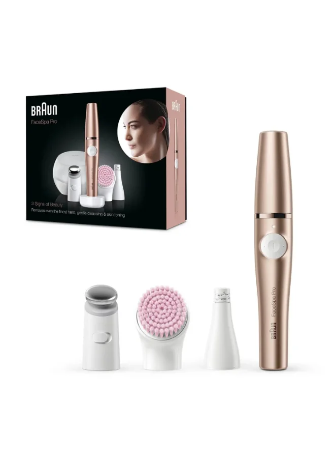 BRAUN Face SpaPro 921 3-In-1 Facial Epilating Cleansing And Skin Toning System With 5 Extras Gold