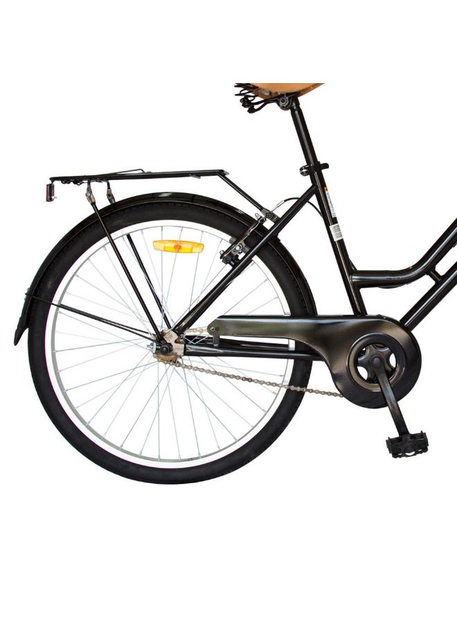 Spartan 24" Classic City Bike – Step-Through Steel Frame, Single Speed Urban Bicycle with Rear Carrier and Front Basket, Comfortable Upright Geometry, Dual Rim Brakes, Perfect for Daily Commuting, Black | SP-3291 - Image 3