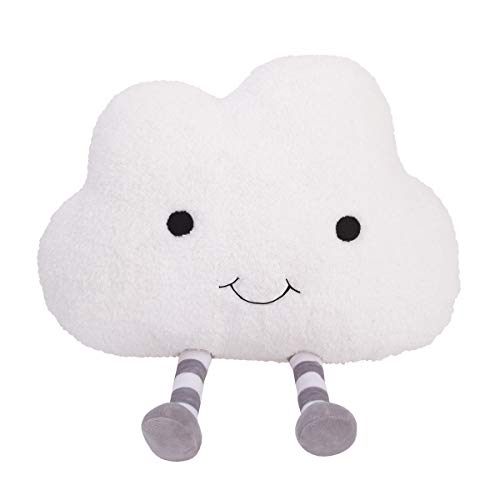 NoJo White Cloud with Embroidered Eyes & Smile Grey, White Striped Legs Decorative Shaped Pillow, White, Grey - Image 1