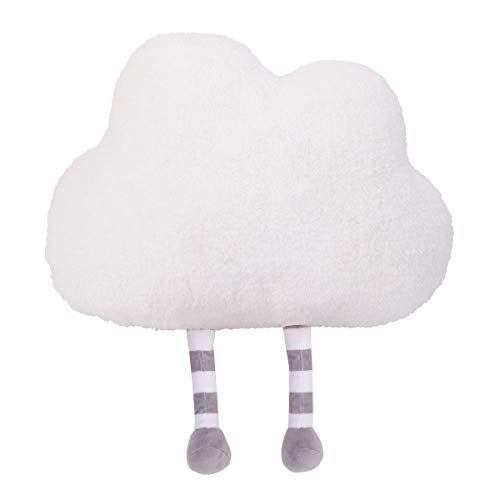NoJo White Cloud with Embroidered Eyes & Smile Grey, White Striped Legs Decorative Shaped Pillow, White, Grey - Image 4