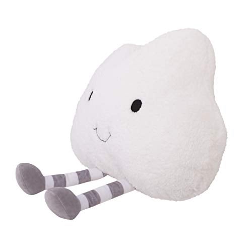 NoJo White Cloud with Embroidered Eyes & Smile Grey, White Striped Legs Decorative Shaped Pillow, White, Grey - Image 3