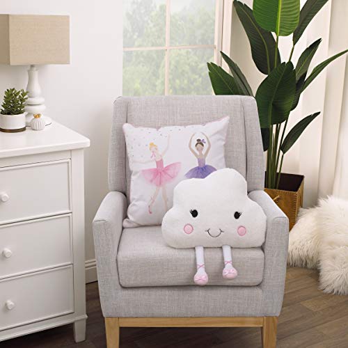 NoJo White Cloud with Embroidered Eyes & Smile Grey, White Striped Legs Decorative Shaped Pillow, White, Grey - Image 5