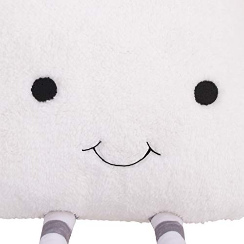 NoJo White Cloud with Embroidered Eyes & Smile Grey, White Striped Legs Decorative Shaped Pillow, White, Grey - Image 2