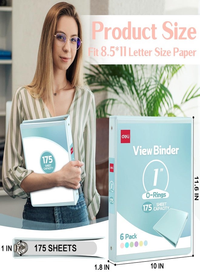 Deli 1-inch 3 Ring Binder with 2 Interior Pockets, 175 Sheets Capacity, 1 inch Binders fits 11" x 8.5" US Letter Size, Assorted 6 Pastel Colors, 6 Pack - Image 2