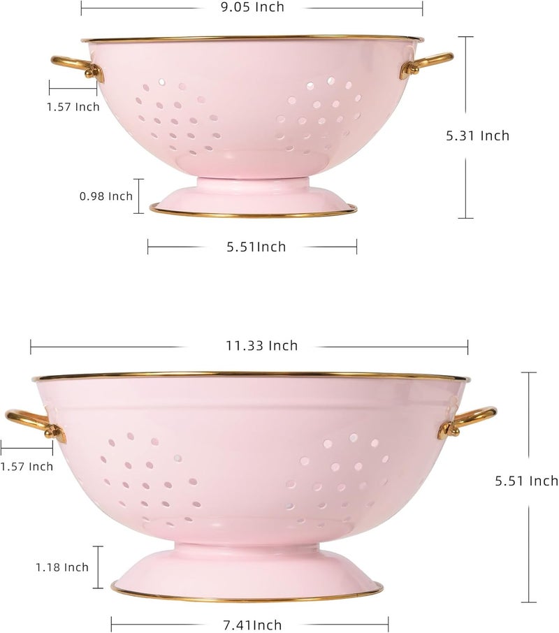 BeFare Metal Colander Set of 2, Strainer Basket with Handles 3.5 & 5 Qt Powder Coated Self-draining Solid Ring Base Metal Large Kitchen Colander Bowel for Pasta Vegetable Fruit (PINK) - Image 2