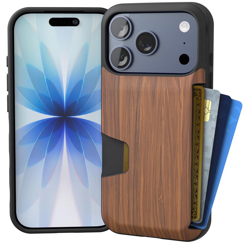 SmartishÂ® iPhone 17 Pro Wallet Case - Wallet Slayer Vol. 1 [Slim + Protective] Credit Card Holder - Drop Tested Flip Hidden Card Slot Cover for Apple iPhone 17 Pro - Walnut Woods - Image 1