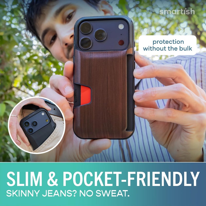 SmartishÂ® iPhone 17 Pro Wallet Case - Wallet Slayer Vol. 1 [Slim + Protective] Credit Card Holder - Drop Tested Flip Hidden Card Slot Cover for Apple iPhone 17 Pro - Walnut Woods - Image 4